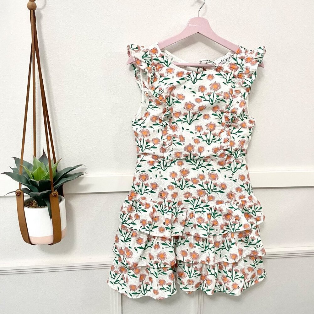 Petal & Pup Anya Floral Ruffle Shoulder Puff Sleeve White Mini Dress US 10 - Picture 2 of 7